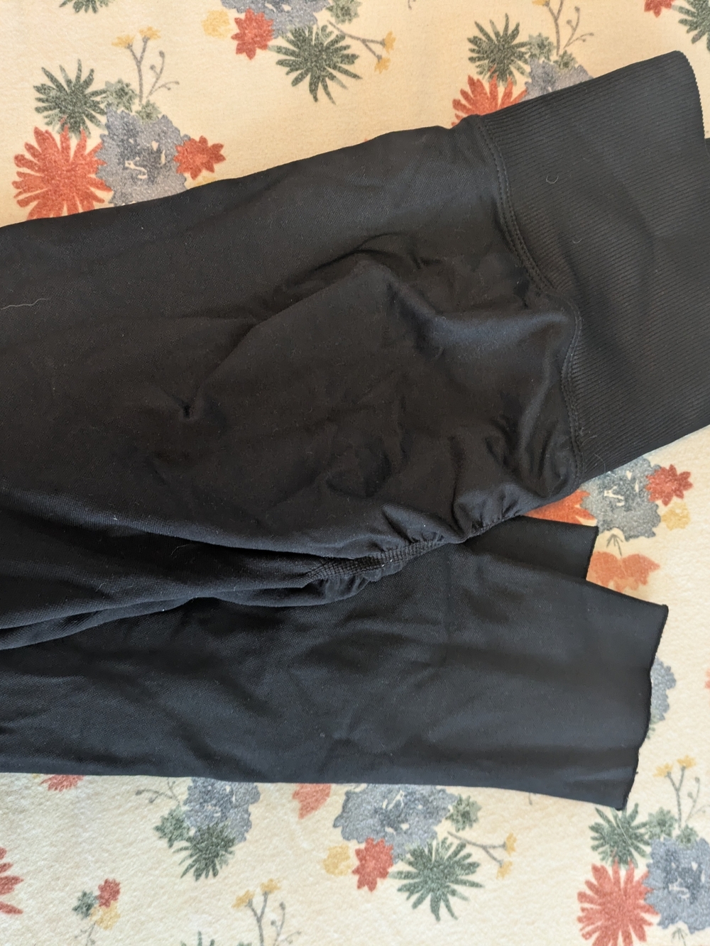 Black Stretchy Leggings with Ribbed Waist
